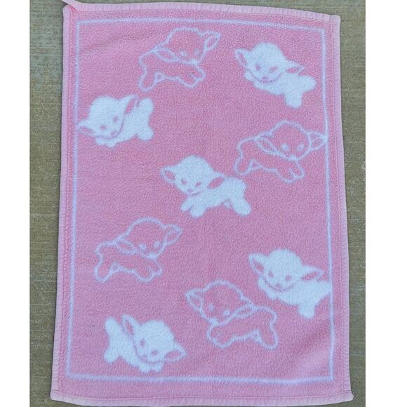Vintage Dolan Reygers Acrylic Plush Baby Blanket Sheep Pink W. Germany Lovey - Picture 2 of 12